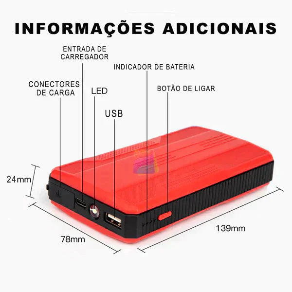 Auxiliar de Partida de Carro 12v e 20000mah - Carpower